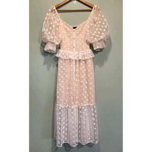 Vici Cream and White Polka Dot Midi Dress